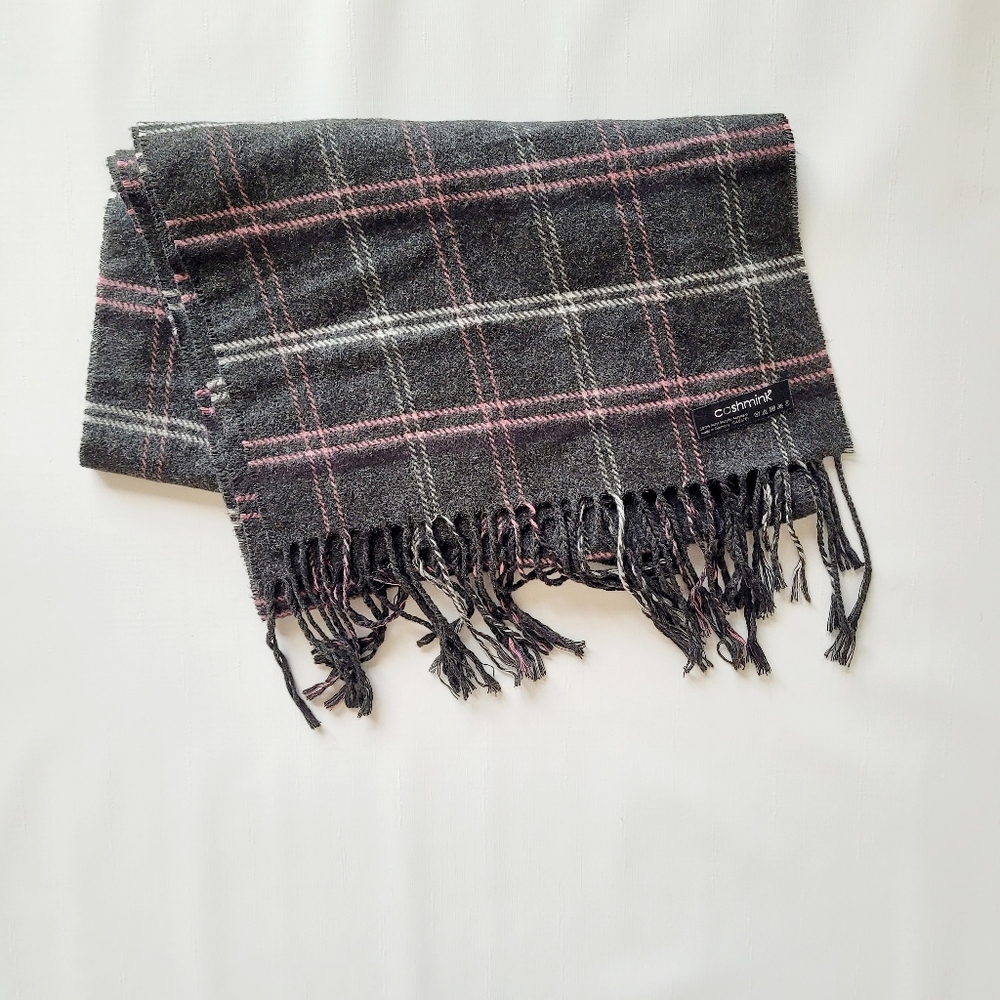 Cashmink Grey, White & Pink Super Soft Fringed Scarf